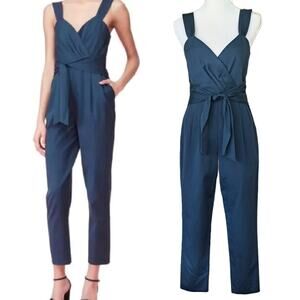 REBECCA TAYLOR Pleated Crop Ottoman Jumpsuit Size 6 Tide Blue Dressy Sweetheart